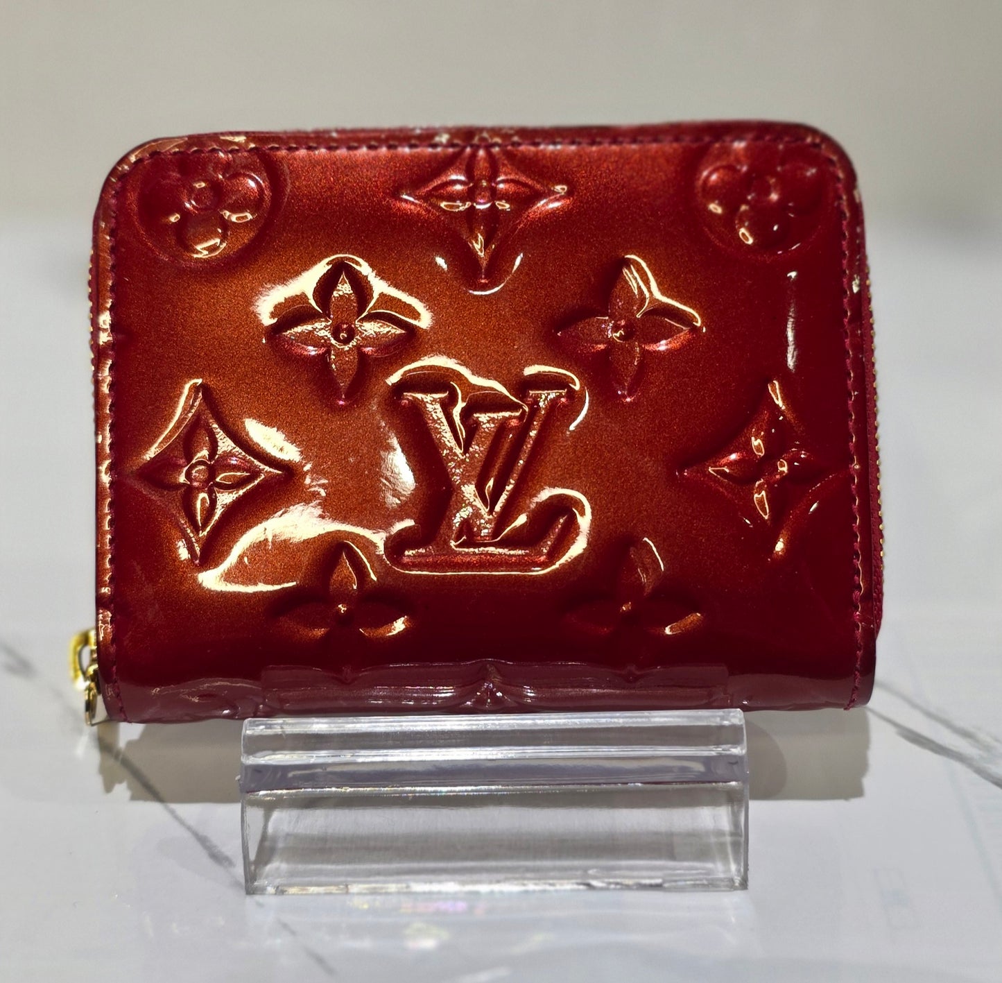 Pre-owned Louis Vuitton Monogram Vernis Zippy Coin Purse (Red)