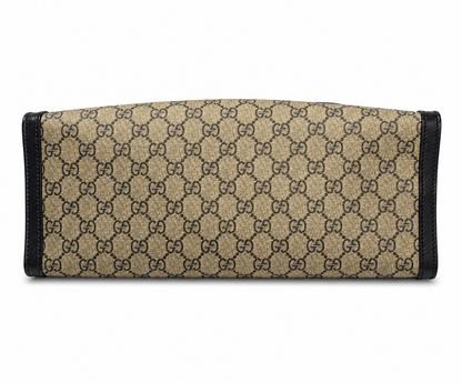Pre-owned Gucci GG Supreme Padlock Chain Tote Beige Ebony Black Leather Gold Hardware