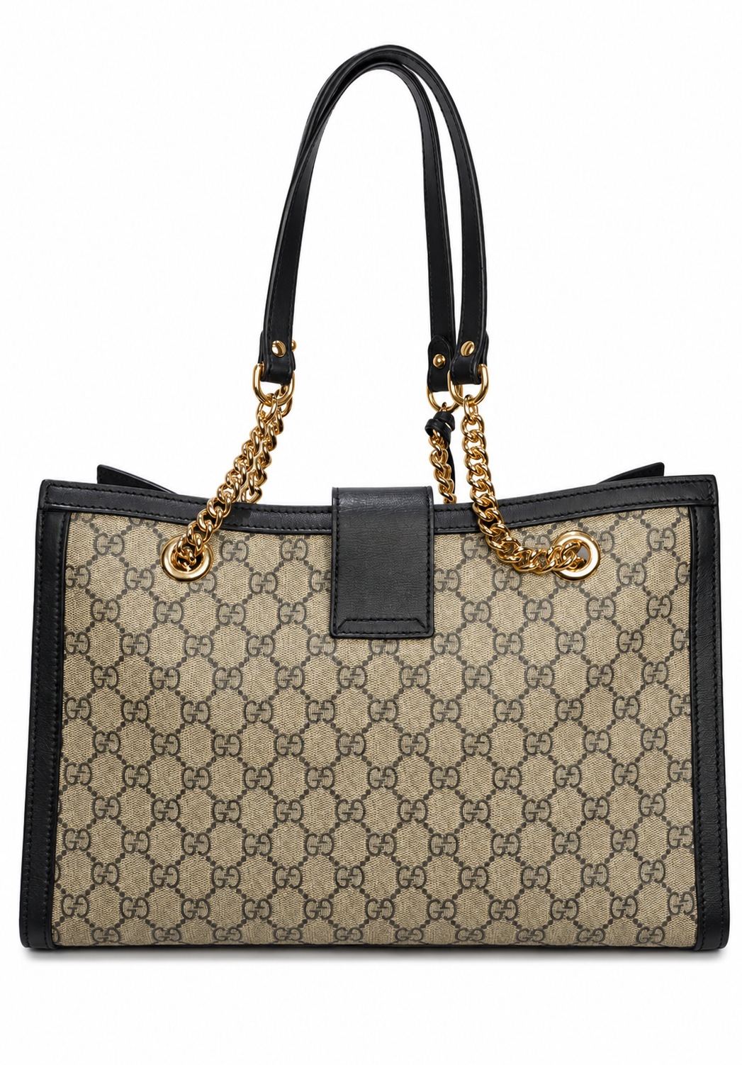Pre-owned Gucci GG Supreme Padlock Chain Tote Beige Ebony Black Leather Gold Hardware