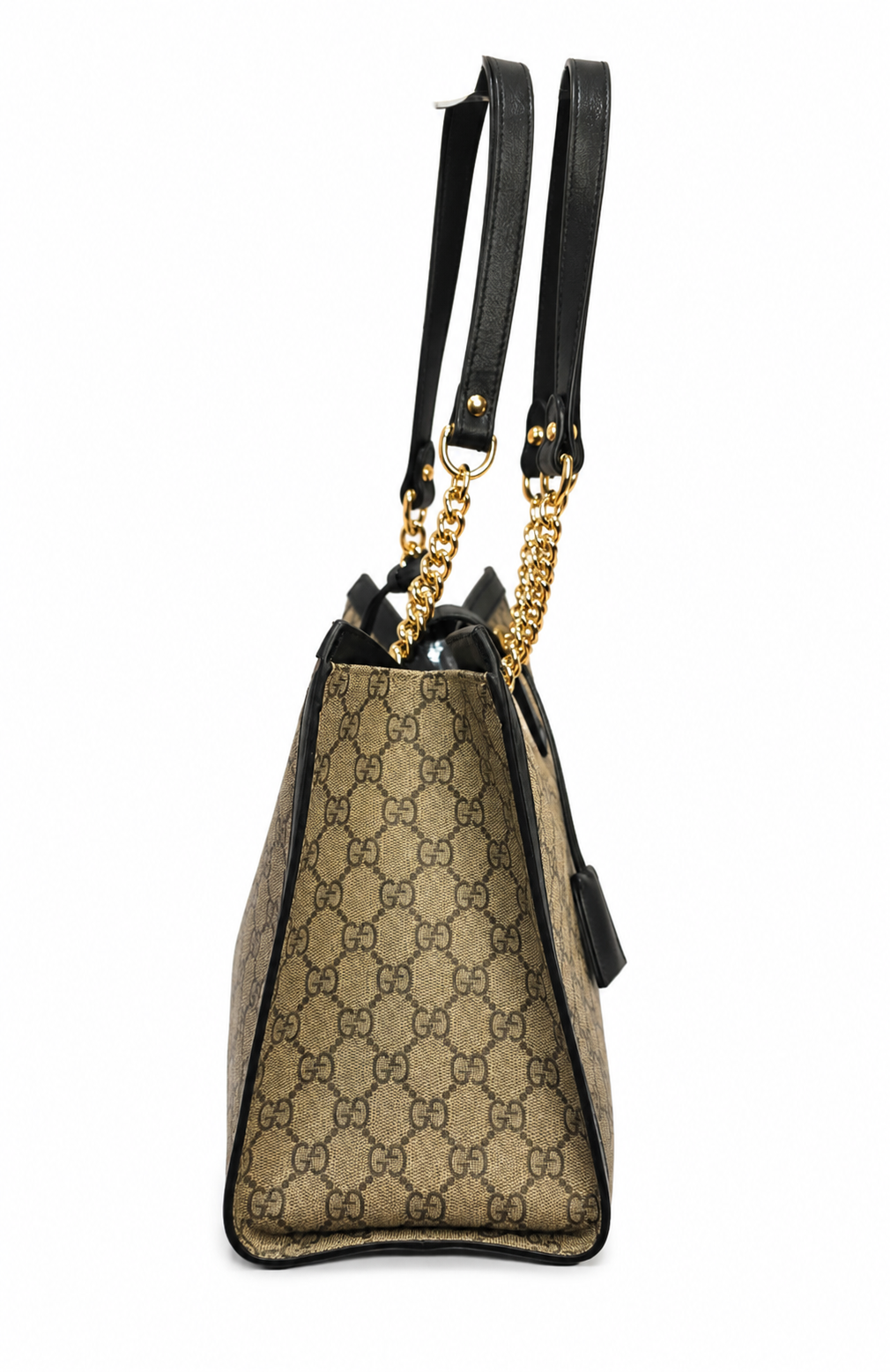 Pre-owned Gucci GG Supreme Padlock Chain Tote Beige Ebony Black Leather Gold Hardware